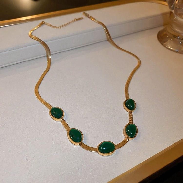 Oval Green Crystal Pendant & Bracelet