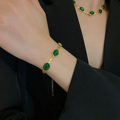 Oval Green Crystal Pendant & Bracelet
